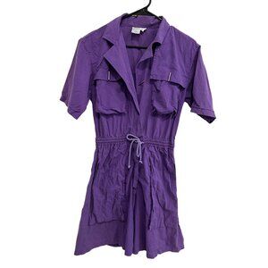 Regina Porter Purple Cotton Romper Drawstring Waist Pockets Sz XS